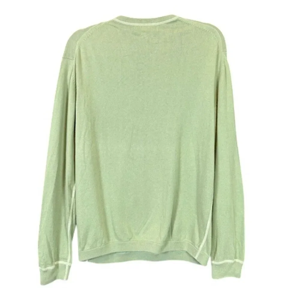Banana Republic Cotton Cashmere V-Neck Sweater Contrast Stitch‎ Green Size Large